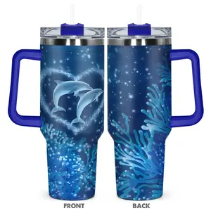 40oz Tumbler with Lid, Cute Dolphin Design Stainless Steel Water Bottle, Insulated and Durable, Gift for Any Occasion, Drinkware