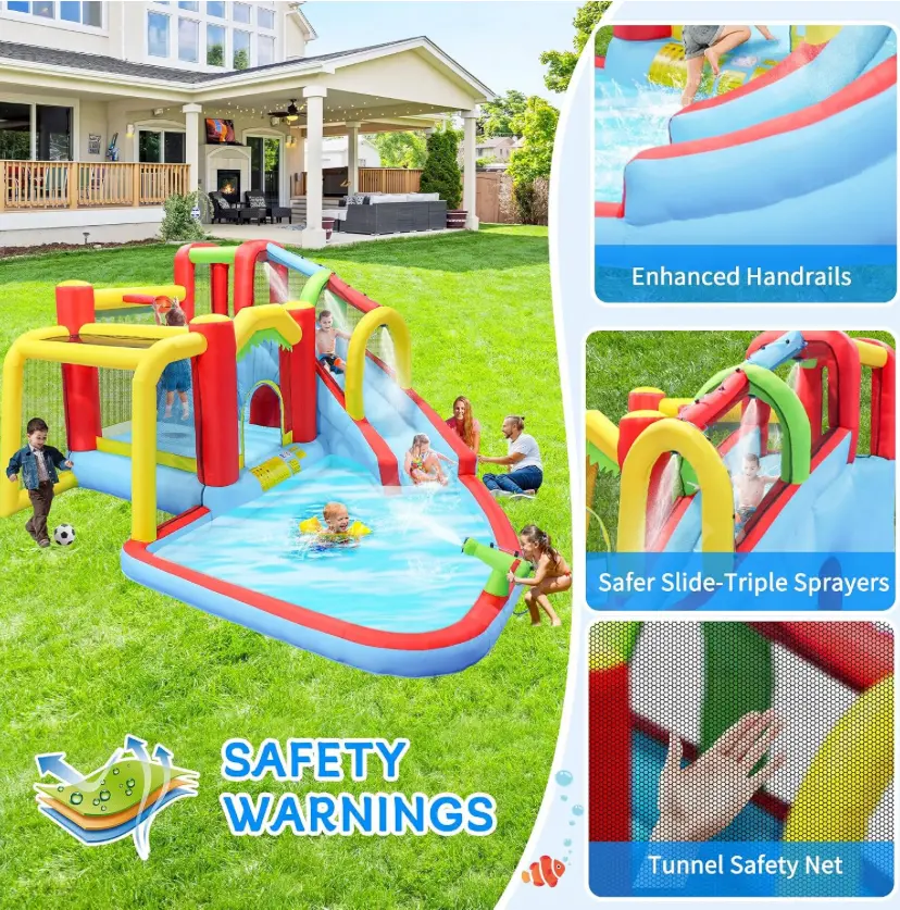 9 in 1 Inflatable Water Park with Slide, Bounce House and Splash Pool Inflatable