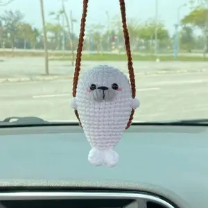 Cute Swinging Baby Seal Lion Car Mirror Hanging Accessories, Crochet Seal Ornaments, New Car Gift, Gift For Her, Car Decorations, Car Charm