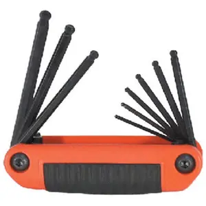 212 MAIN Chrome Steel 9-In-1 Medium Fold-Up Ball Hex Key Set with Flat Spring Base, Size-Marked Hand Tool Wrench Set with Multiple Hex Keys, Fold-Up Set