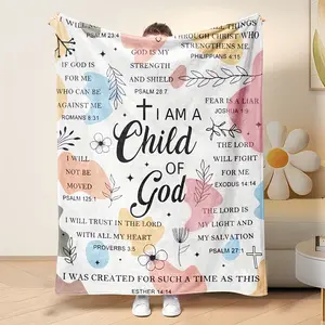 Extra Large Christian Bible Verse Blanket - Ultra-Soft Flannel Throw with Pastel Floral & Scripture Quotes - Women's Religious Gift for Bed, Couch, Travel, White - Machine Washable, Shed-Resistant,Perfect for Prayer, Secret Sister Gifts