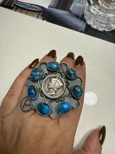 Egyptian Turquoise and Dime Ring