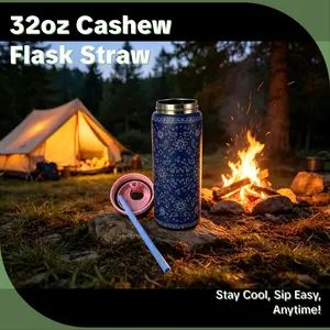Cashew nut pattern Water bottle 32oz, 945ML, freesip,with straw,heatpreservation time more than 24 hours, cold and hot watercan be insulated, can make coffee, frozen drinks,,exquisite workmanship, suitable for camping, work,indoor and Outdoor use.