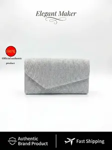 Chic Silver Color Ruched Glitter Envelope Clutch, Pleated Shimmer Finish, Lightweight Sparkly Handheld Purse, Ideal for Weddings & Events