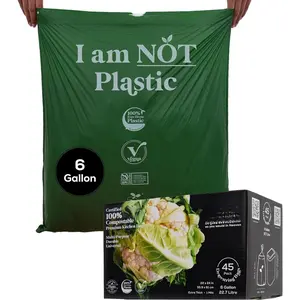 Medium Compostable Drawstring Trash Bags - 6-8 Gallon, 45 Pack | Plastic-Free Kitchen & Bathroom Garbage Bags with Drawstring Handles | Thick Bin Bag Liners for Green &