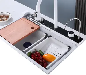 Bronstarz 29.5*18 INCH Nano White Flying Rain Waterfall Sink Household Sink,Integrated Sink with Pull-Out Tap Set