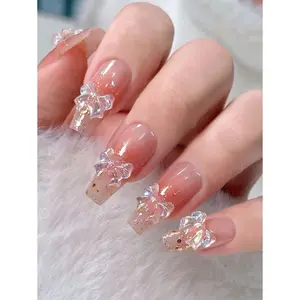24Pcs Pink Gradient Aurora Butterfly Coffin-Shaped Acrylic Nail Tips, Elegant And Cute Detachable Nail Stickers Suitable For Daily Wear, Comfortable And Easy To Apply/Remove For Women And Girls Press On Nails Nail Supplies Nails