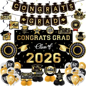 Graduation Decorations 2026  Themed Set, Congrats Grad Banner Class of 2026 Backdrop Balloons and Streamers Kit High School and College Graduation Party Supplies
