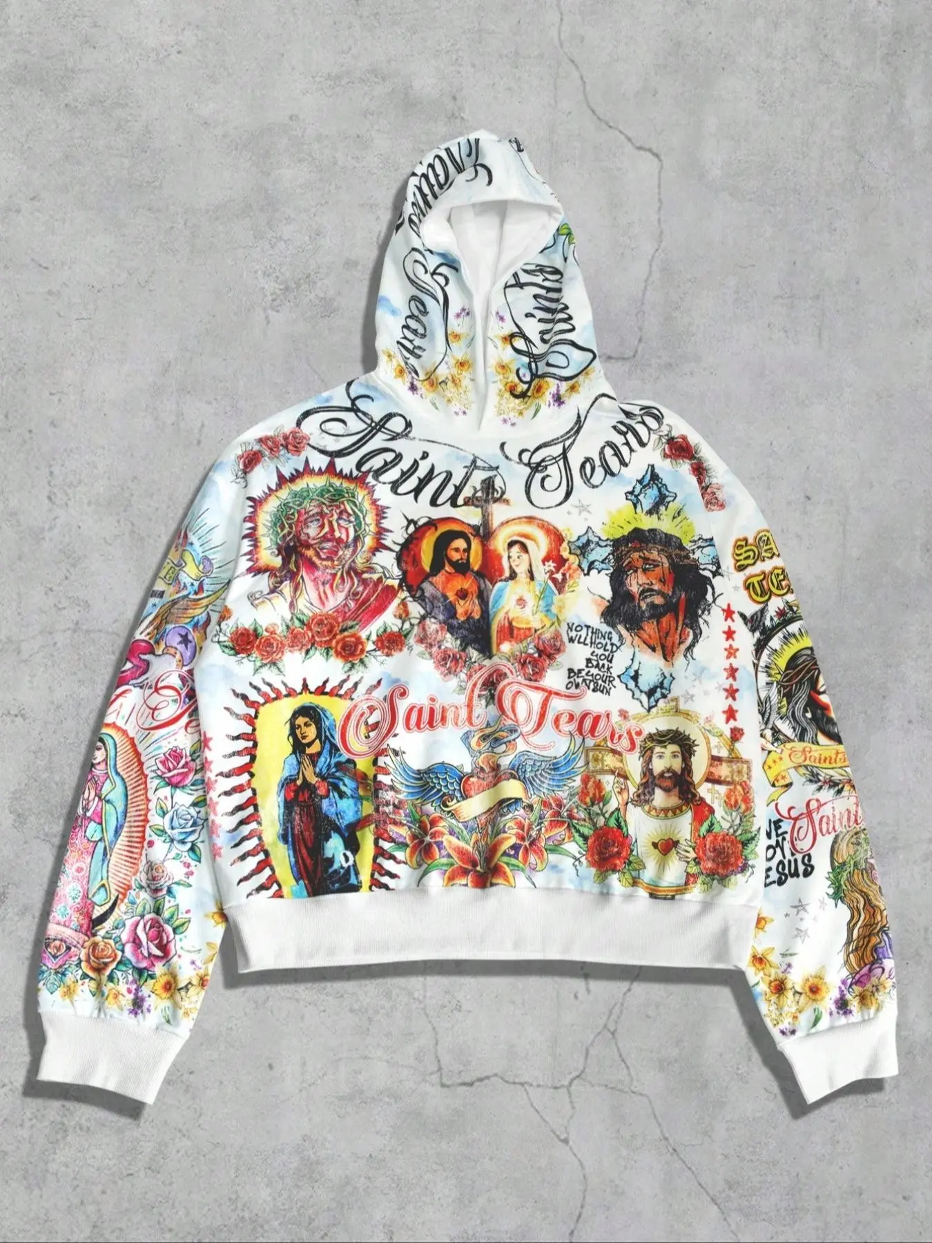 Jesus Saint Woman Hoodie, Loose Sweatshirts Men's Women's Street Graffiti Culture Spring Autumn Winter Coat Street Religious Print American Retro Saint Long Sleeve Jesus Fashion