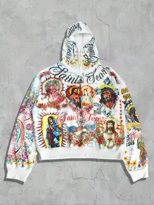 Jesus Saint Woman Hoodie Men's Street Graffiti Culture Hoodie Women's Spring and Autumn Winter Coat Street Religious Print Trendy Brand Hoodie Male and Female Couple Same Style Personalized Full Print American Retro Saint Hoodie Long Sleeve Hoodie Jesus