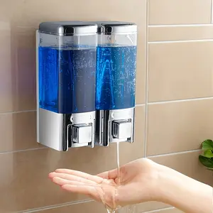 2pcs Wall-Mounted No-Drill Soap Dispenser with Touchless Automatic Faucet, Plastic Bathroom Shampoo & Body Wash Dispenser, Easy Install for Kitchen & Bathroom, Wallmounted Dispenser | Transparent Design | Durable Plastic, Soap Dispenser Bathroom Toilet