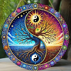 One Piece, Tree of Life Vintage Aluminum Sign - 7.87inch Round Wreath, Farmhouse Decor, Suitable for Home and Party Entrance, Perfect Friend Gift, Holiday Hanging Decoration, Seasonal Wall Decor, No Power Needed Hangable Ornaments