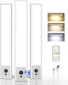 3-Pack Under Cabinet Lighting, 2400mAh Rechargeable Motion Sensor Light, 10inch Magnetic Closet Lights with Dimmable & 3 Color Temps, Wireless Motion Activated Lights with Remote for Kitchen