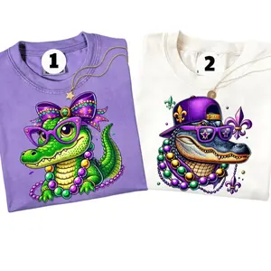 Comfort Colors Retro Mr Gator And Mrs Gator Head T-shirt, Mardi Gras Shirt, Mardi Gras Family Matching Shirt, Mardi Gras Couple Matching Gift