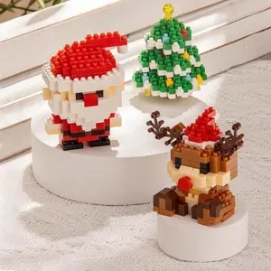 Santa Claus Building Blocks Toy – 1 Set Micro-Brick Ornament with Snowman & Reindeer | Cute Desktop Decoration for Home, Office & Holiday Fun
