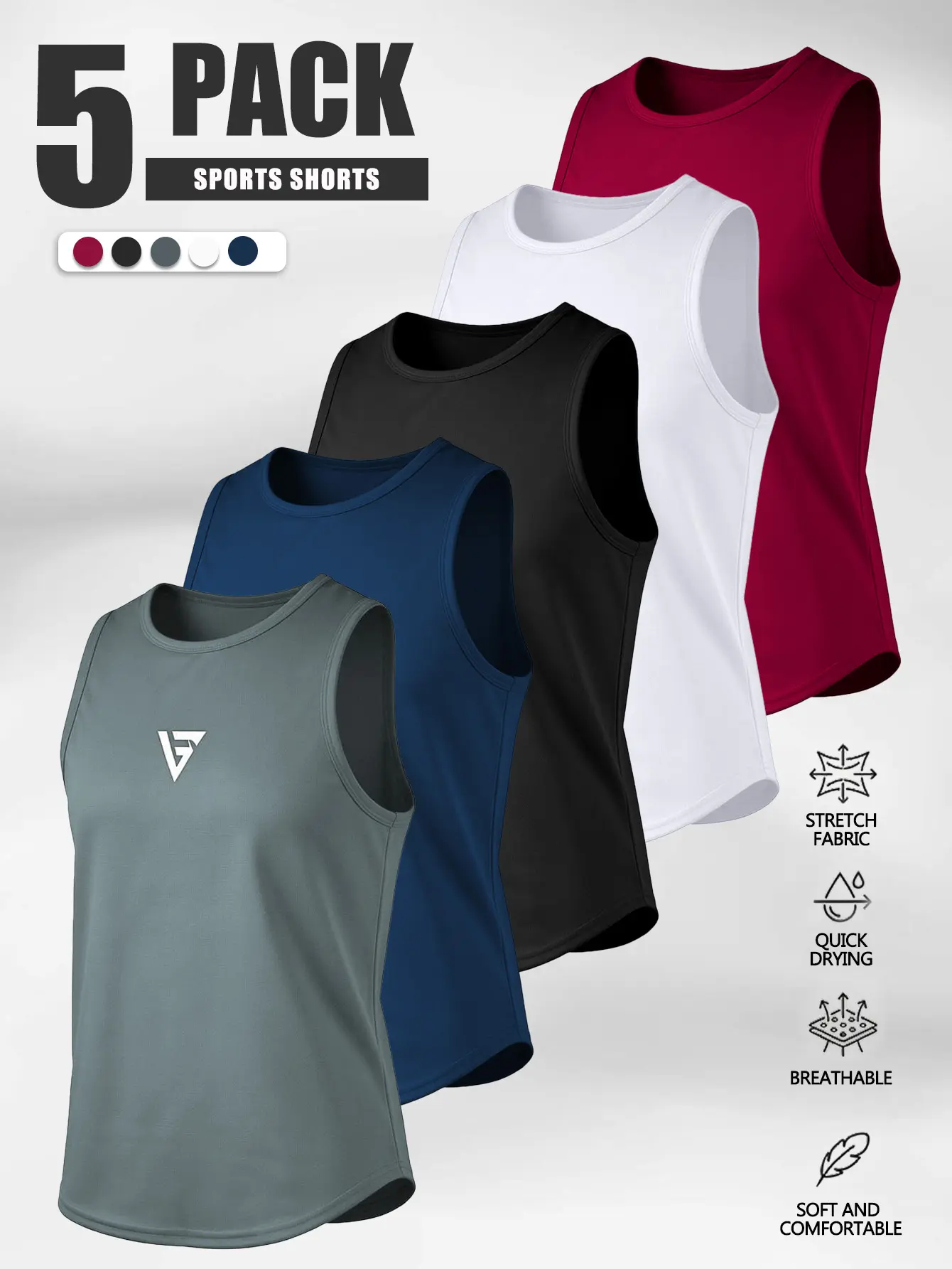 Set of 5 men’s casual fashion sports tank tops with printed designs, made from quick-drying, breathable, comfortable fabric—suitable for outdoor activities and everyday wear tiktokshopbacktoschool,back to school,back to school haul