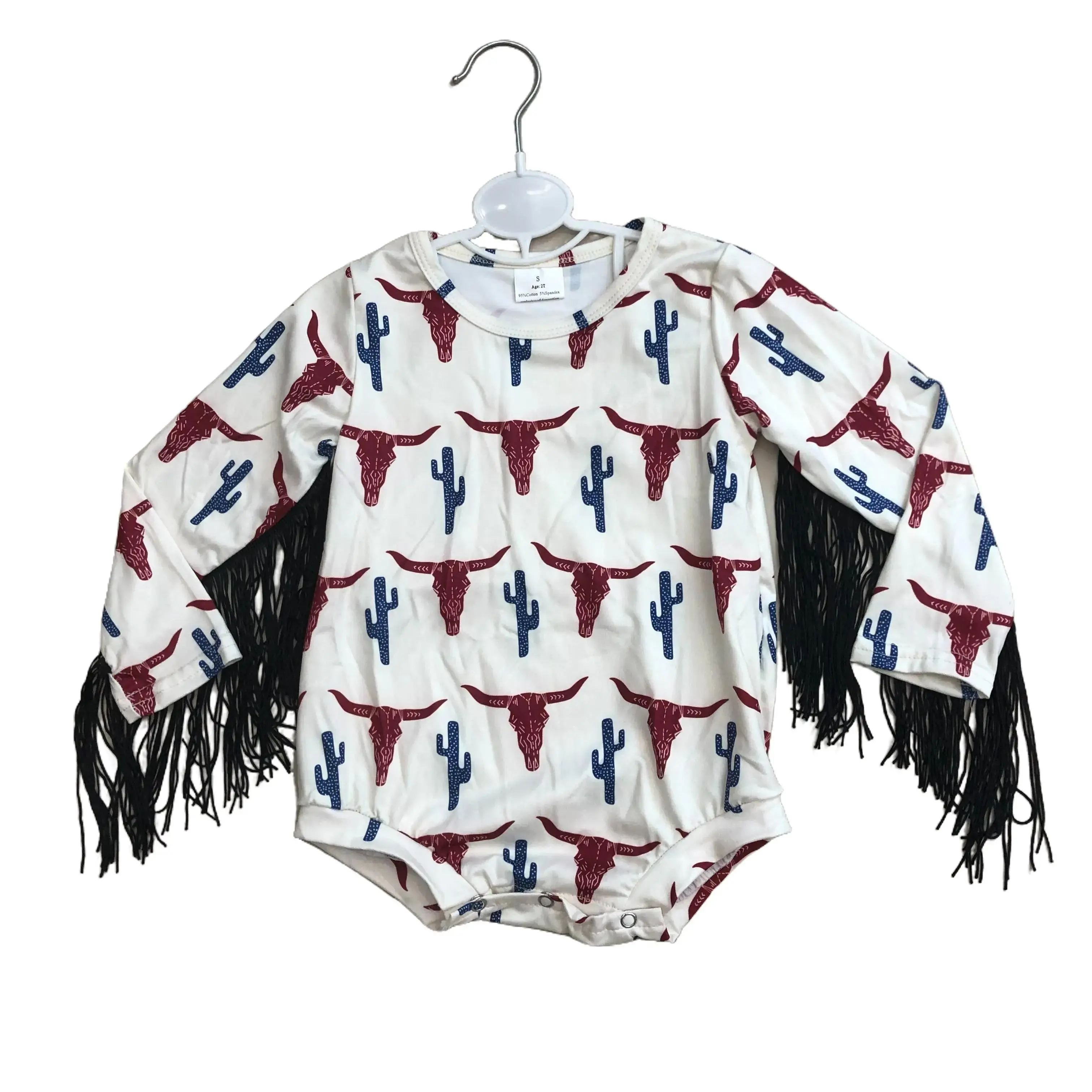 Cute Baby Girl Winter Cow Western Bubble Bodysuit Outfit with Tassels, Milk Silk Infant Bodysuit, Casual Below-the-Knee Western Clothes, High-Quality, Button Closure, Drop Shoulder, Plain, All Seasons, 3-6M