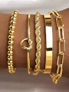 Punk Style Hip Hop Bracelet Set, Cuban Chain Metal Twisted Rope Bangle Jewelry, Classic Fashion Accessories for All Seasons