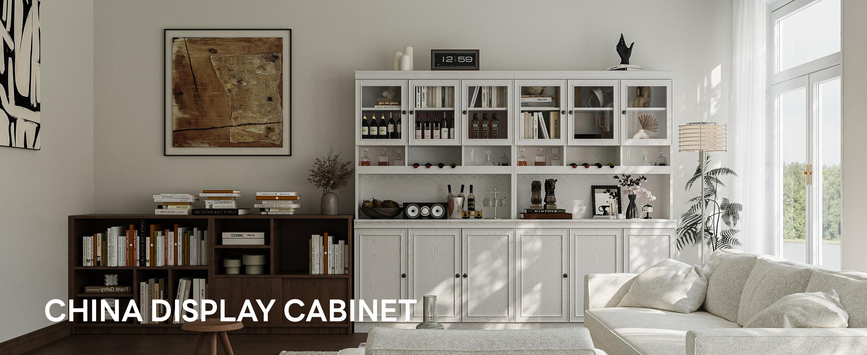 LIKIMIO 74.8" Cabinet with Glass Doors, Tall Kitchen Pantry, Storage Cabinet with Microwave Stand, 4 Adjustable Shelves, Wine & Glass Station, Modern Display Cabinet for Home Living Room