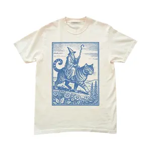 Wizard Cat Rider Vintage T-Shirt, Retro 90s Graphic Tee Fantasy, Medieval Sorcerer Shirt, Funny Cat Meme Top, Gift For Men & Women-  Unisex S-3XL - Menswear & Womenswear - Streetwear Tops - Casual Cotton Crewneck Shortsleeve Tshirt Graphic