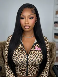 Black Straight Synthetic Wig 13X4 Lace Front Wig Jet Black Synthetic Wigs Pre Plucked Natural Hairline HD Transparent Lace Heat Resistant Fiber Concert Look Straight Lace Frontal Wigs Coachella Festival Dress Code Natural Looking Wigs 28 Inch