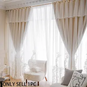 1pc Korean Lace Light Blocking Curtain, Princess Style Double Layer Floor Window Drapes, Bedroom Balcony Decoration, Live Stream Decor