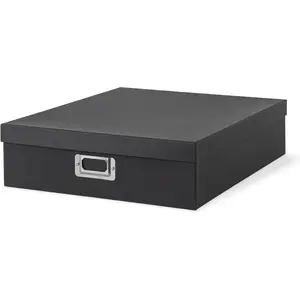 Photo Storage Box with Lid 14.8 × 13.0 × 3.7 Inches Keepsake Memory Organizer Cardboard Storage for Photo Albums Scrapbooks Artwork Stationary Memorabilia Craft Supply Black