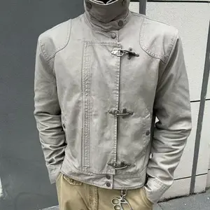 Vintage 90s Harajuku Aesthetic 4892 Brown Button-Front Hooded Sweatshirt Jacket - Long-Sleeve Polyester Mock Neck Top, Grunge Casual Streetwear Essential, Jackets