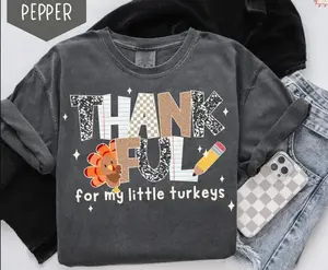 [Collection For Thanksgiving] Comfort Colors Thankful For My Little Turkeys Teacher Shirt, Fall Turkey Teacher Tshirt, Thanksgiving Teacher Tee, Cute Turkey School T-Shirt, Gift For Teacher