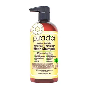 PURA D’OR Original Gold Label Anti Hair-Thinning Biotin Shampoo 16oz (473ml) – Thickening Shampoo with Biotin, Red Korean Seaweed, Black Cumin Seed Oil & 17 Herbal DHT Blockers