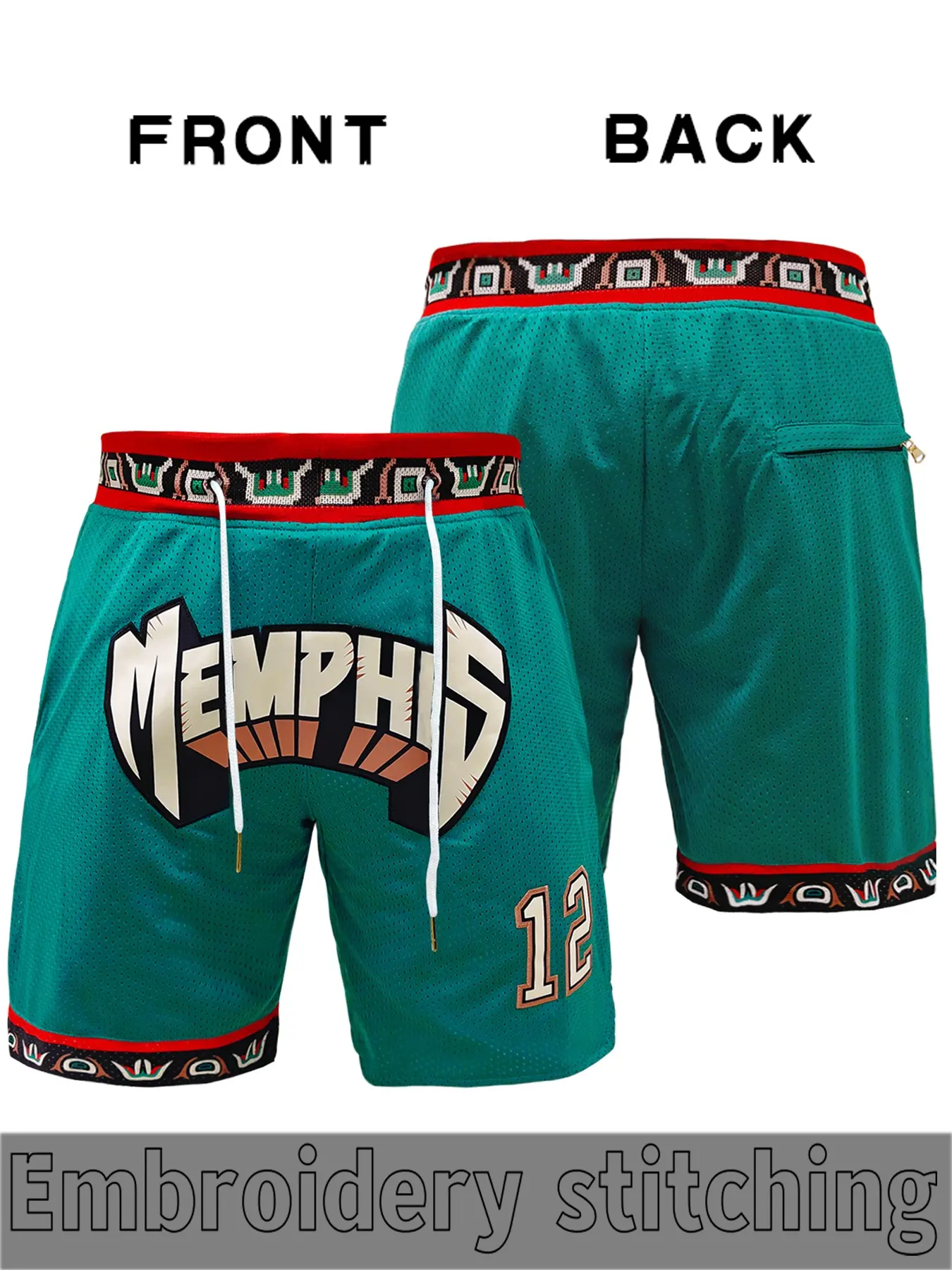 Men's 12 Retro Basketball Shorts, Lightweight Breathable Shorts, Embroidered Shorts, Athletic Shorts, Memphis embroidery, mesh breathable and drawstring design, suitable for basketball training and games, street fashion, fitness sports