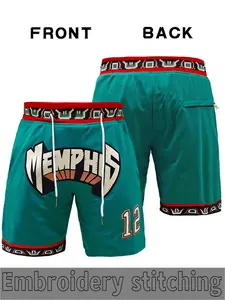 Men's 12 Retro Basketball Shorts, Athletic Basketball Shorts, Memphis letter embroidery, mesh breathable and comfortable drawstring design sports pants, suitable for basketball training and games, street fashion, fitness sports, Athleisure Street Shorts
