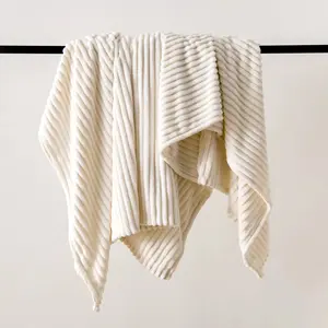 【Only 1 Gift Per Customer】【Random Color】Throw Blanket for Couch -  Soft & Warm Fluffy Cream White Beige Blanket, Decorative and Giftable Striped Blankets for Women, Men