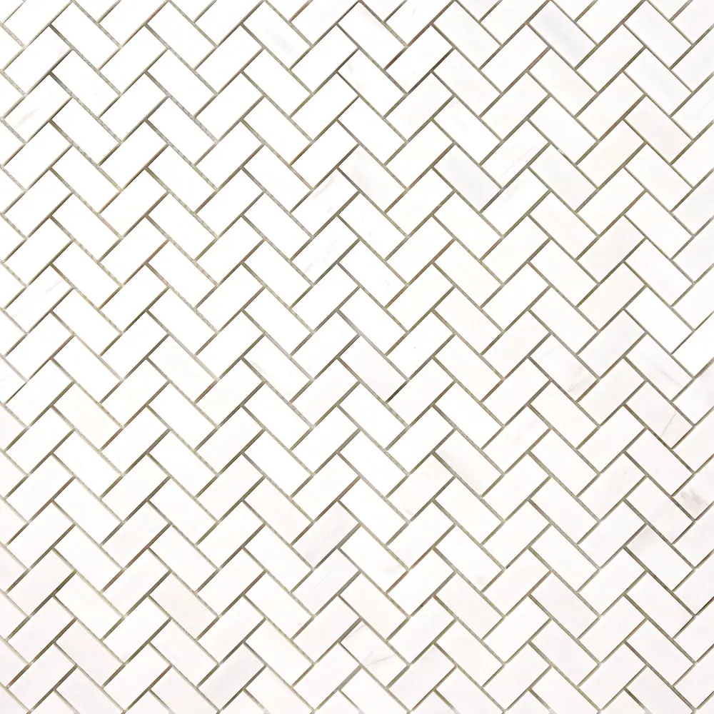 Bianco Dolomite Marble 1x2 Herringbone Mosaic Polished/Honed Sample