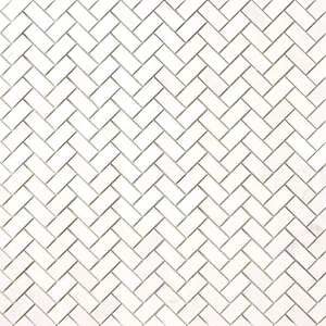 Bianco Dolomite Marble 1x2 Herringbone Mosaic Polished/Honed Sample