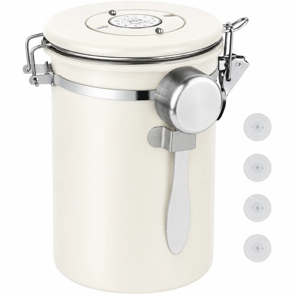 22OZ Matte Finish 304 Stainless Steel Airtight Silicone Lid Coffee Canister - Kitchen Utensils Container for Coffee Preservation, Modern Countertop Decor with Date Tracker & Scoop, Stainless Steel Jars for Pantry Staples