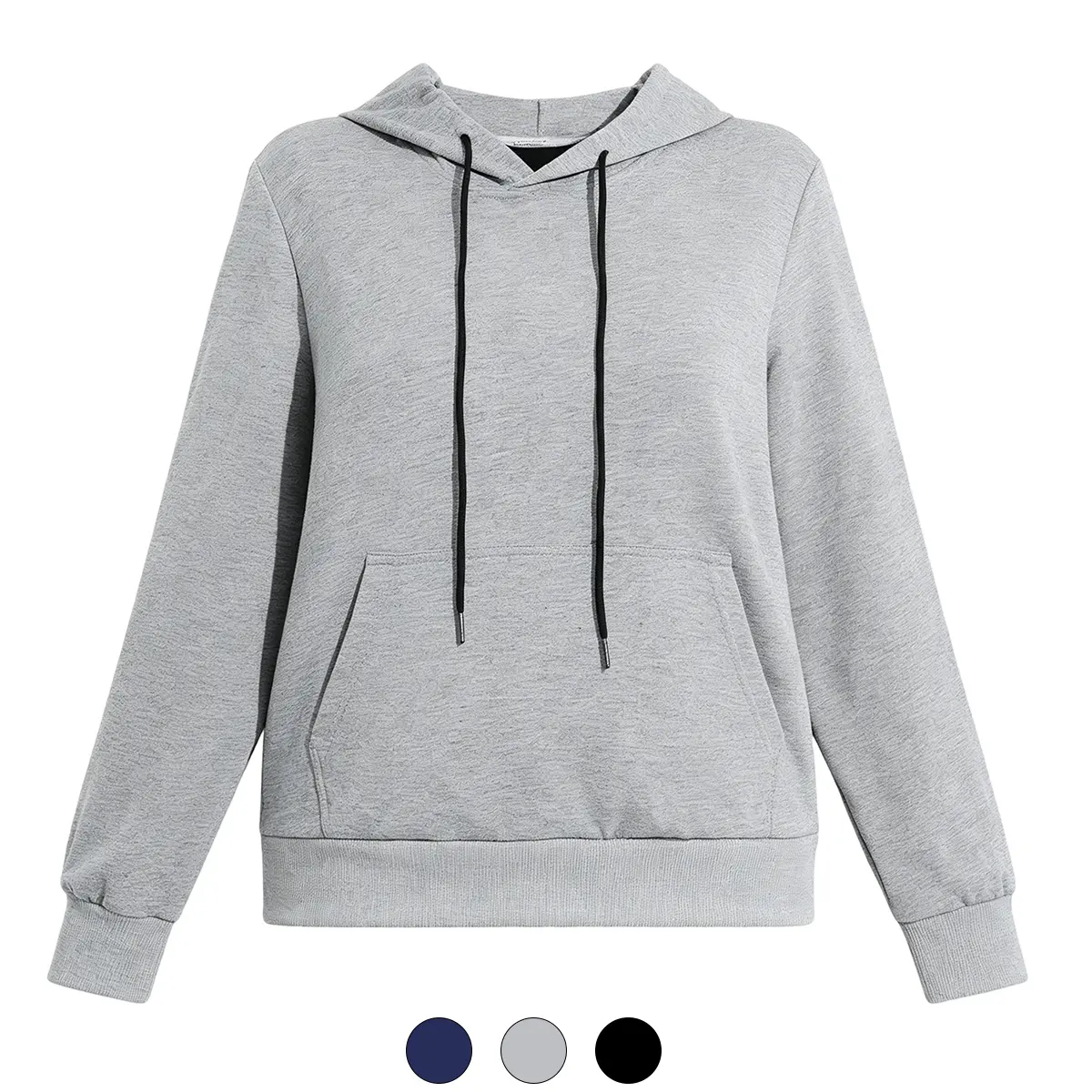 Women’s crewneck hooded sweatshirt with kangaroo pocket, fleece long sleeves, loose casual fit; solid color pullover, lightweight loose top; basic minimalist zip hoodie; loose casual basic long-sleeve top; travel essential hooded sweatshirt; soft, loose t
