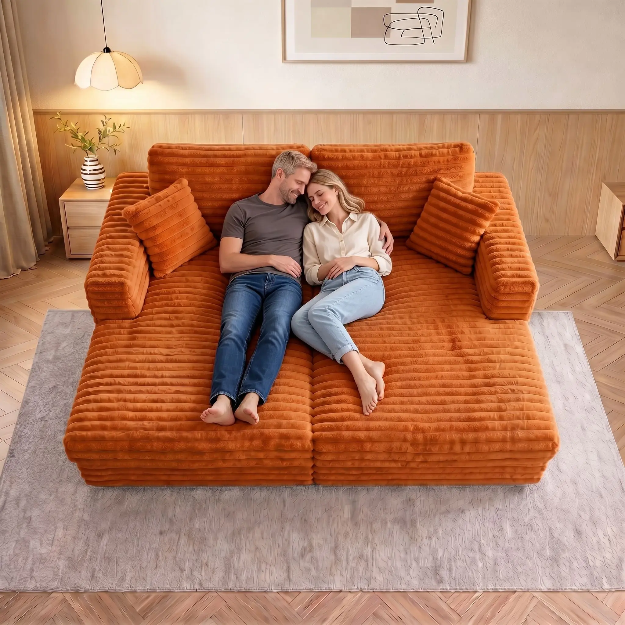 86" Oversized Cloud Couch, Loveseat,Double Chaise Lounge Sofa with Deep Seat, Upholstered Sofa Bed, Corduroy Upholstered Sleeper Chair Bed with 2 Pillows for Living Room and Bedroom,