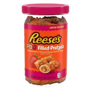 Reese's Filled Pretzels, Peanut Butter and Strawberry Flavored Pretzel Nuggets, Crunchy, Ready to Eat, Sweet and Salty Snack, 18 oz Cannister