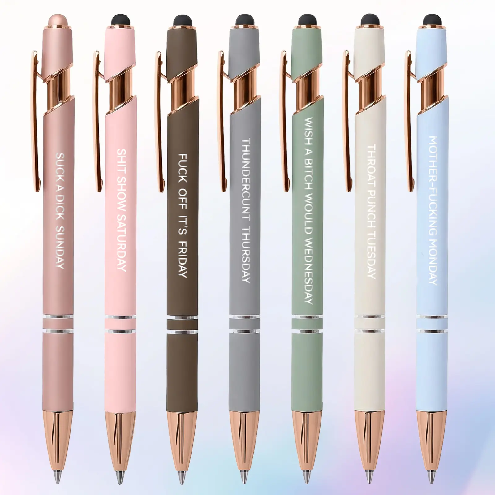 7-Pack Sassy Gel Pens for Adults, Quick-Dry Black Ink Pens with Stylus, Aluminum Alloy Writing Pens, Fun Office Supplies & Gifts for Coworkers