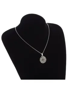 Vintage Compass Alloy Necklace, Premium Polished Stainless Steel, Fashion Adventure Style, Engraved Beautiful Patterns, Travel Charm