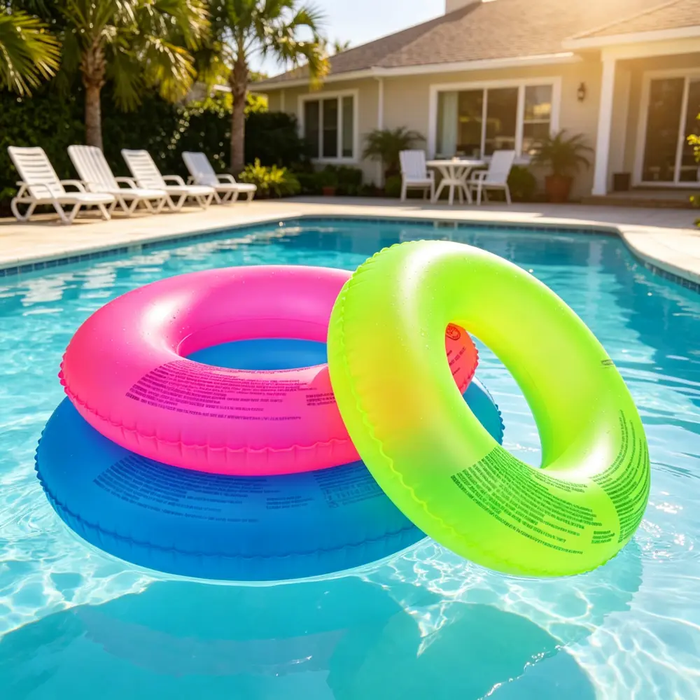 Unisex Heavy-Duty Frosted Matte Transparent Inflatable Swimming Rings, Soft PVC Swim Tubes, Random Assorted Colors, Lightweight Outdoor Beach Pool Party Accessories for Kids & Adults, Swimming Ring