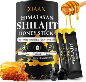 Shilajit Honey Sticks for Men & Women, Pure Himalayan Shilajit Honey Sticks with 85+Trace Minerals, 75%+ Fulvic Acid Natural Shilajit Honey 30 Sticks