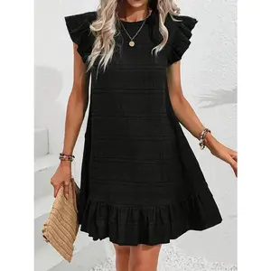 Solid Color Ruffled Sleeveless Dress