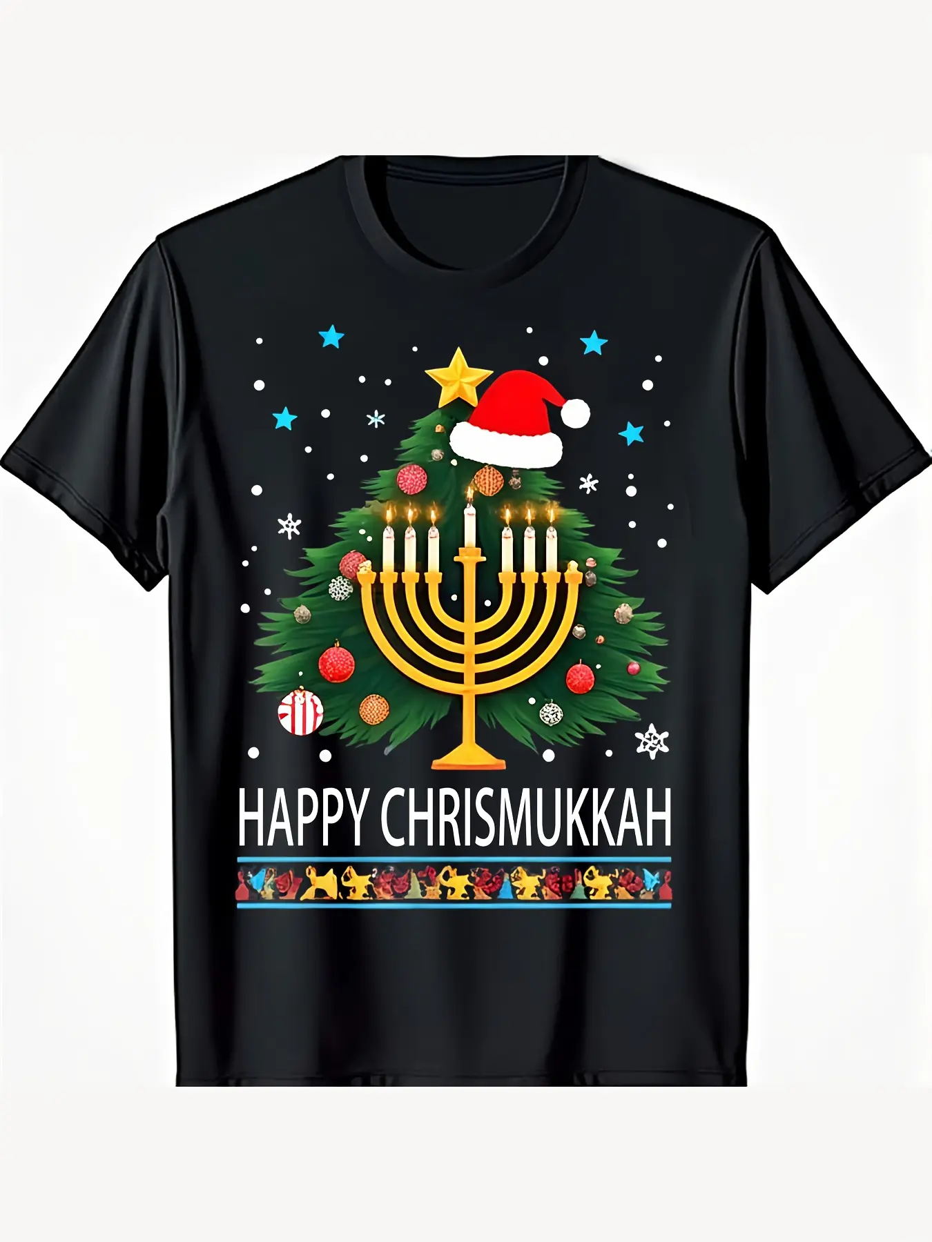 Joyful Chrismukkah T-Shirt for Christmas And Hanuk unisex soft cotton short sleeve t shirt, vintage graphic casual tee for men women teens, perfect birthday holiday gift for camping travel gym daily street casual wear