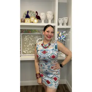QOS Multi Sequin Aztec Print Knit Tank Dress
