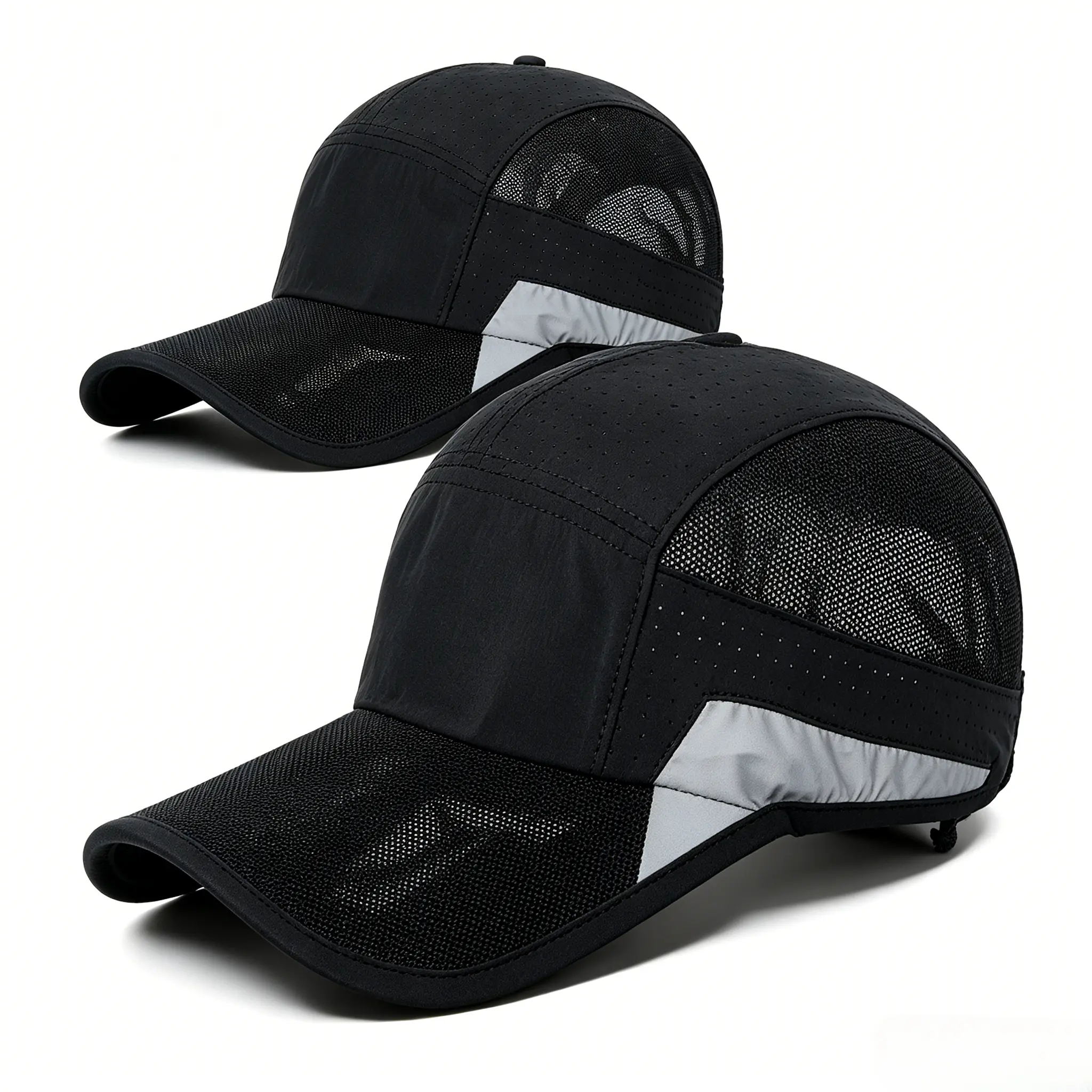 Men's & Women's Quick-Dry Cooling Basic Baseball Cap - Breathable Mesh, Reflective Strip, Lightweight Curved Brim, Adjustable Elastic Strap for Biking, Daily Outdoor Workout