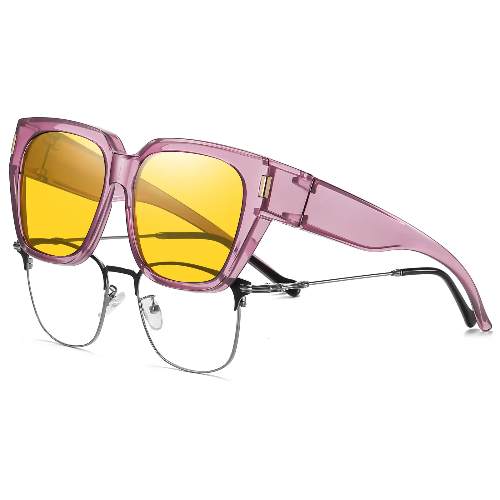 HAOLOTA Polarized Fit Over Night Vision Glasses, Unisex Wrap Around Sunglasses with TAC Lenses and Plastic Frame for Night Time Driving, Fit Over Glasses, Unisex Wear, Enhanced Night Vision