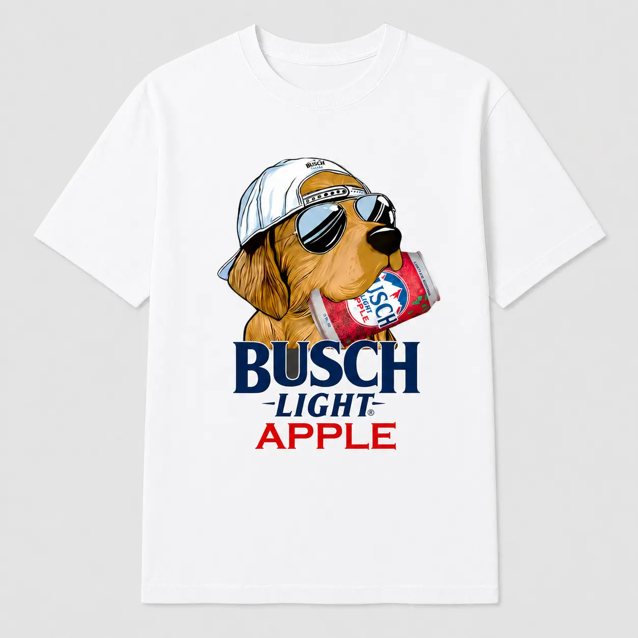 Busch Apple Dog T-Shirt, Retro Golden Retriever Beer Graphic Tee, Ash Grey Summer Outdoors Shirt, Cool Puppy Wearing Sunglasses Busch Tshirt, Funny Dog Lover Beer Gift 2026