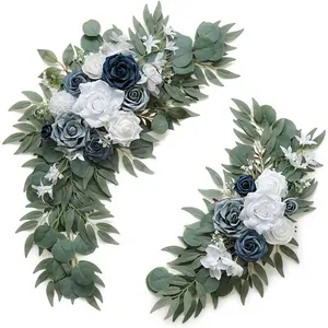 2 pieces of grey blue artificial flower arch set, with multi colored roses paired with white embroidered balls, perfect for weddings, birthdays, dining table decorations, home decor, photography, welcome signs, Artificial Flowers Bouquet